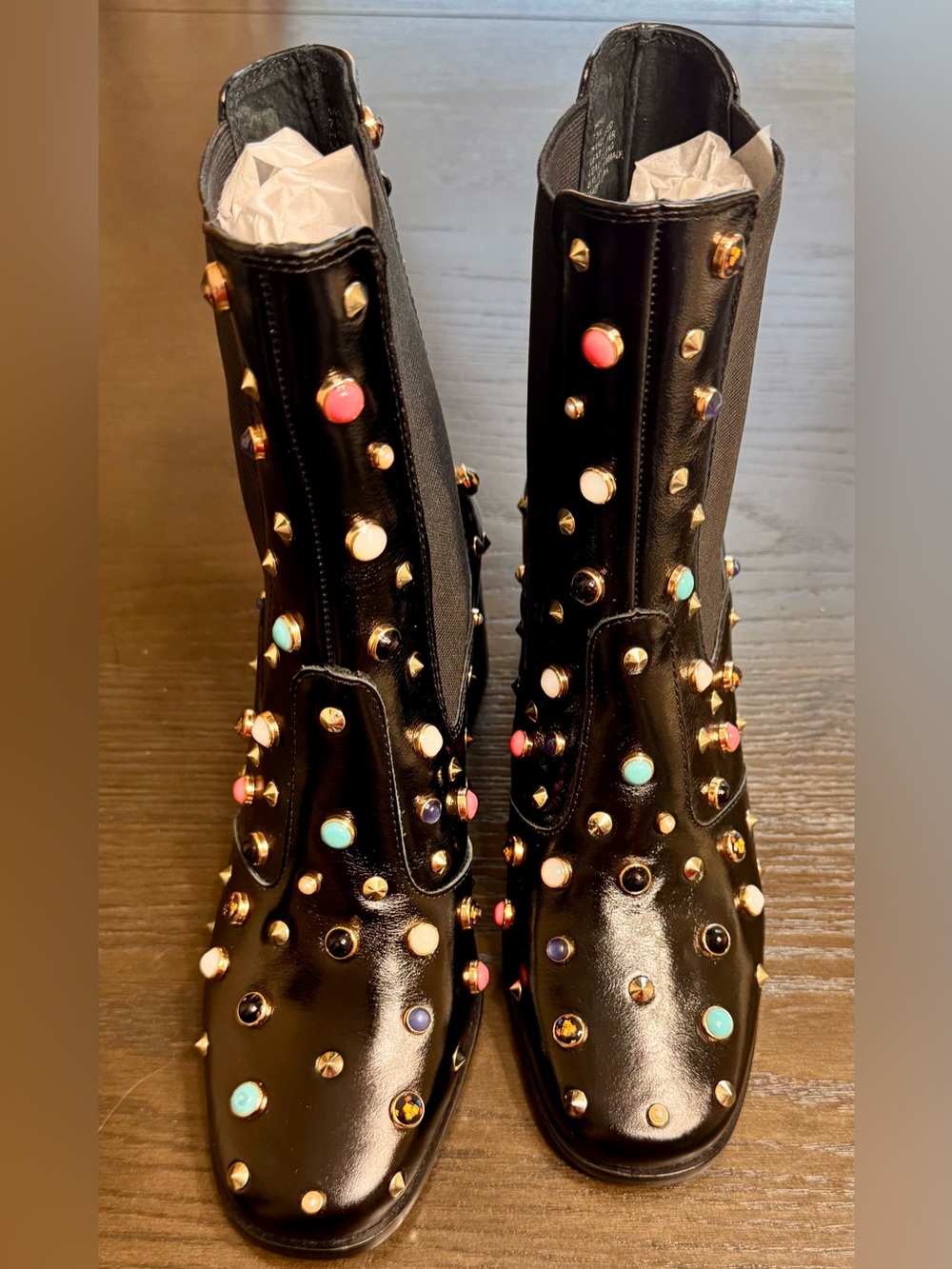 Cecelia New York Whistle Black Studded Leather Chelsea Boots 7.5